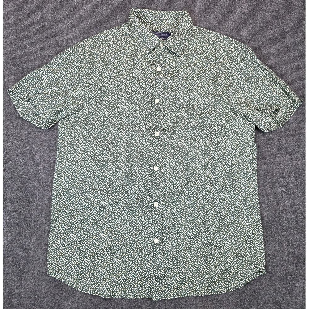 Vineyard Vines Linen Shirt Mens Medium Green Microleaf Short Sleeve - Picture 3 of 7